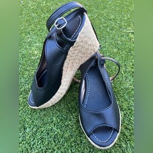 Black Espadrille Wedge Sandals Ankle Strap Platform Summer Shoes